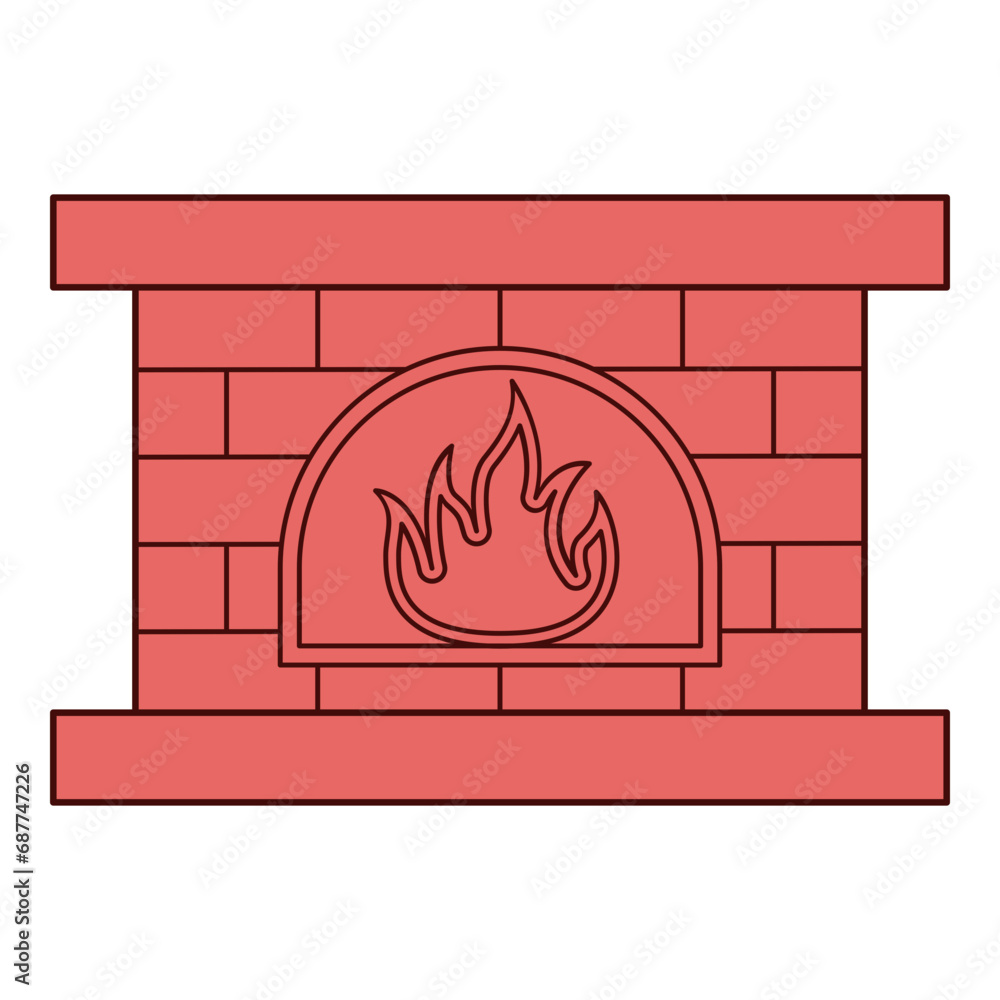 Fototapeta premium Flat line fireplace. Vector illustration with winter theme and flat line vector style. Editable vector element.