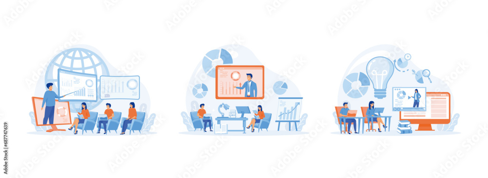 Business Online Training, online training courses for employees, Education online training courses. Online Training set flat vector modern illustration