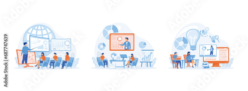 Business Online Training, online training courses for employees, Education online training courses. Online Training set flat vector modern illustration