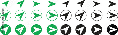 Fill Messages send icons Set. Direct messages or DM vector symbols. Send post or mail or email arrows icons. Plane origami send icons for web designs, pictogram isolated on transparent background. photo