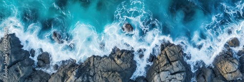 rocky ocean surface in view of rocks and waves, generative AI