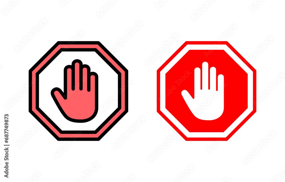 Stop icon set illustration. stop road sign. hand stop sign and symbol. Do not enter stop red sign with hand Stop icon set illustration. stop road sign. hand stop sign and symbol. Do not enter stop red sign with hand