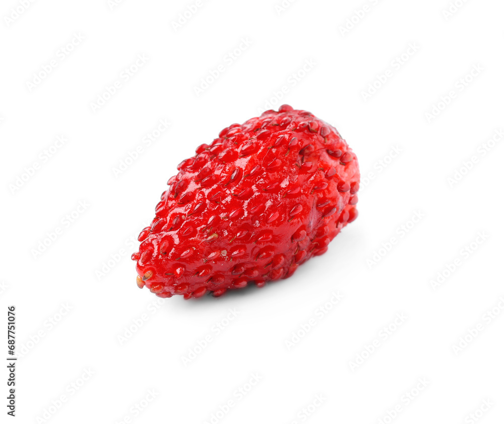 One ripe wild strawberry isolated on white One ripe wild strawberry isolated on white