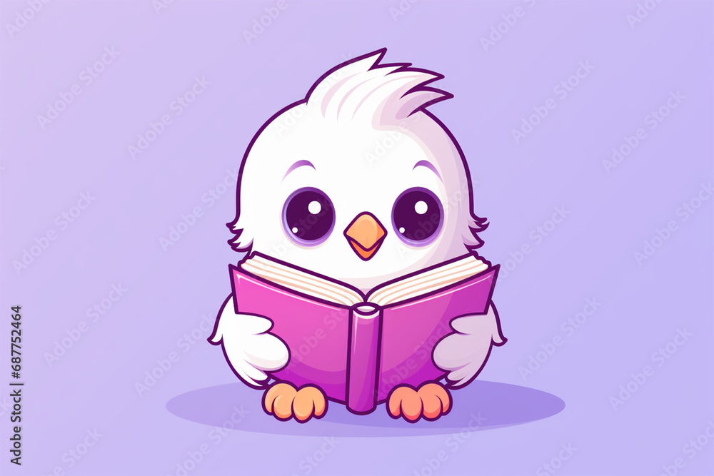 cartoon chicken character design reading a book