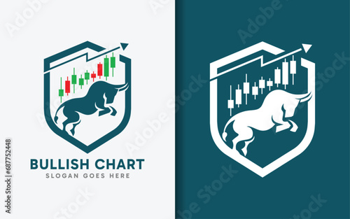 Bullish Chart Logo Design. Bullish Trend on Candlestick Exchange Charts Combined with Arrow and Bull Symbol Concept. Vector Logo Illustration. photo
