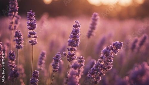 Beautiful lavender flowers in the field at sunset. Toned.