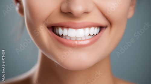 Beautiful female smile after teeth whitening procedure. close up of a woman smiling Dental care. Dentistry concept.