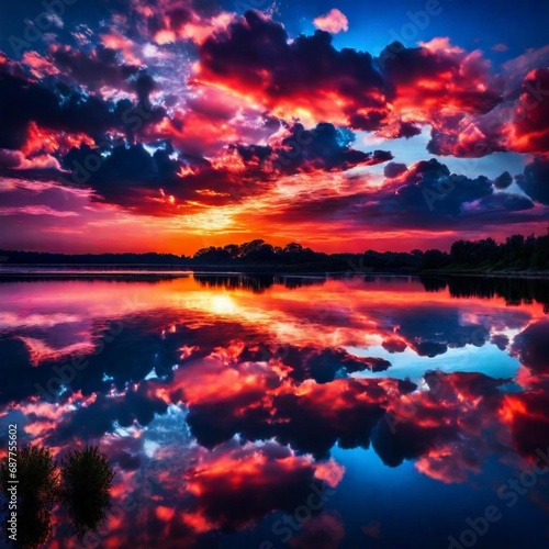 Colorful sky clouds water.