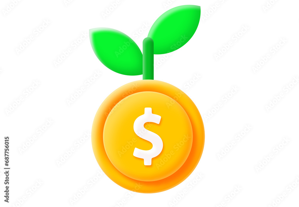 3D illustration of a plant with coin dollar roots 3D illustration of a plant with coin dollar roots