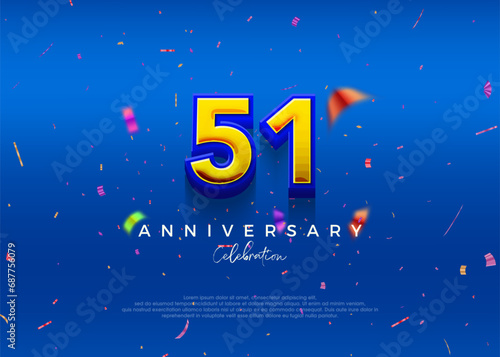 51st Anniversary  in luxurious blue. Premium vector background for greeting and celebration.