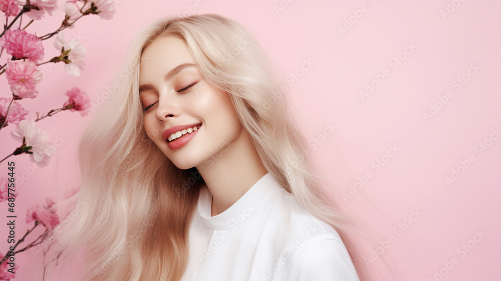 Portrait of a happy young female model with blonde hair