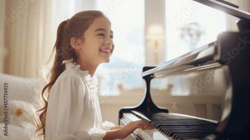 Cute little girl playing the piano photo