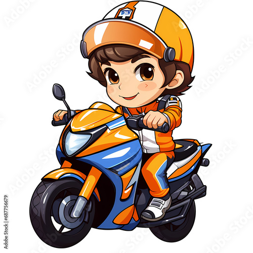 Cute Boy Racer Motorcycle Clipart Illustration