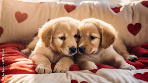 puppies with red heart-shaped . valentine's day,