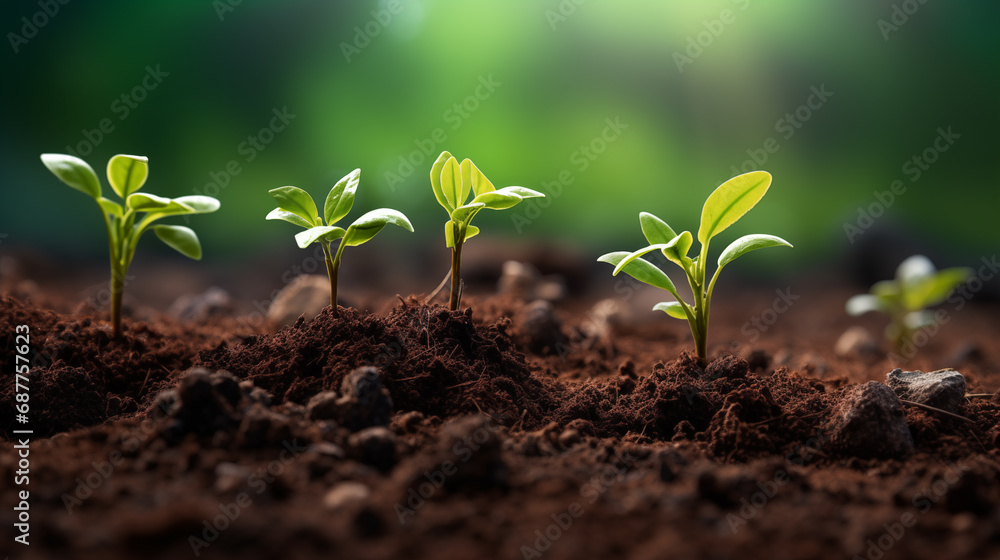 Fototapeta premium Pictures of seeds sprouting in spring soil
