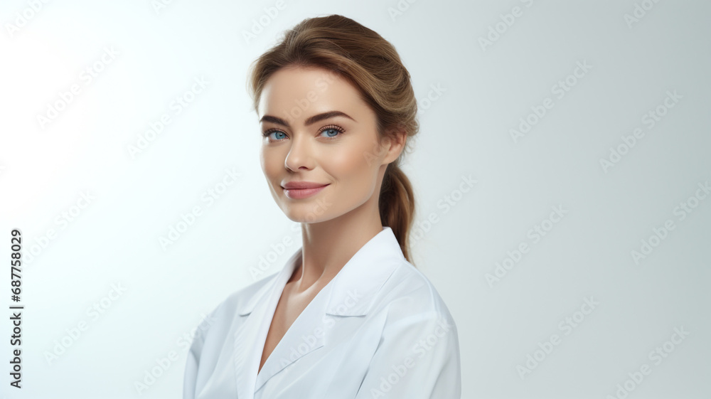 side view Attractive gorgeous business woman looking at camera isolated on white background advertising skincare spa treatment. Mid age tightening face skin care rejuvenation cosmetics concept. side view Attractive gorgeous business woman looking at camera isolated on white background advertising skincare spa treatment. Mid age tightening face skin care rejuvenation cosmetics concept.