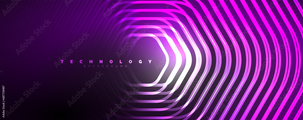 Techno shiny hexagons abstract background, technology energy space light concept, abstract background wallpaper design Techno shiny hexagons abstract background, technology energy space light concept, abstract background wallpaper design