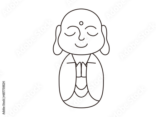 シンプルなお地蔵さんのイラスト　モノクロの線画