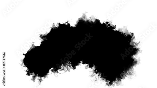 ink brush blot, splat, fluid art, overlay, alpha matte composition, spreading brush stroke. ink splatters, falling spreading. Ink transition, ink bleed bloom, drips on white surface. Spilling black