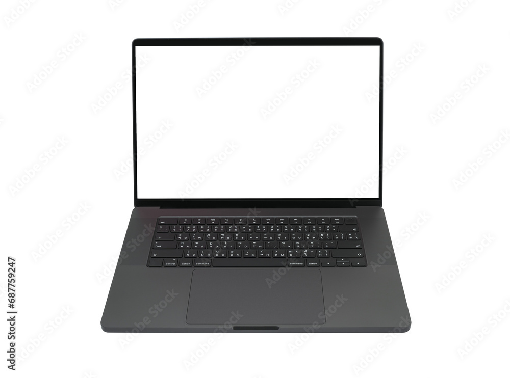 Laptop or notebook space black with blank screen isolated with clipping path on transparent background. Laptop or notebook space black with blank screen isolated with clipping path on transparent background.