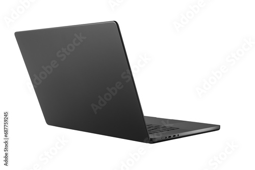 side view, Laptop or notebook space black isolated with clipping path on transparent  background.