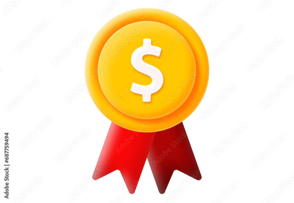 gold medal with dollar icon and red ribbon gold medal with dollar icon and red ribbon