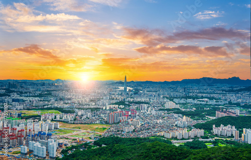 South Korea aerial landscape and sunset sky