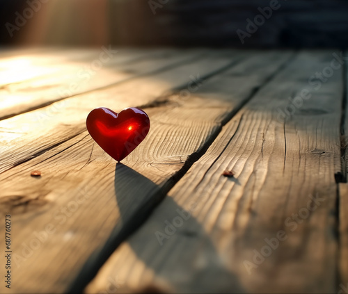 A shape of a heart on wood plank floor