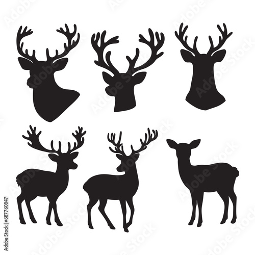 set of  deer on the white background. deer silhouettes. Vector EPS 10. photo