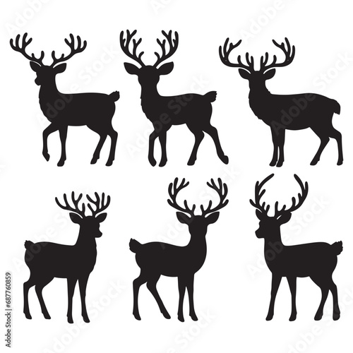 set of  deer on the white background. deer silhouettes. Vector EPS 10.