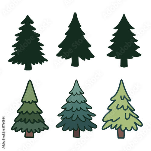 Isolated tree on the white background. Tree silhouettes. set of tree pine silhouette collections. Set for the design of various works  brochures  posters. 