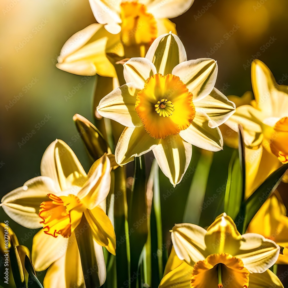 Obraz premium yellow daffodils blooming in spring