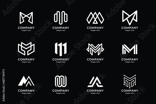 Set of abstract letter M logo design. icons for business of luxury elegant, simple with white color photo