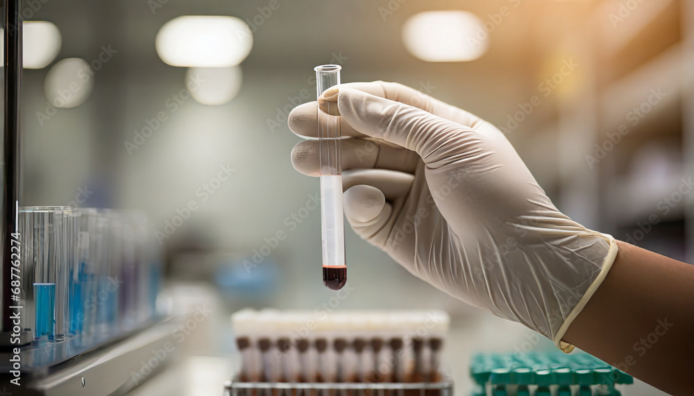white-coated arm holding a blood test tube, scientific and medical concept, laboratory sample analysis white-coated arm holding a blood test tube, scientific and medical concept, laboratory sample analysis