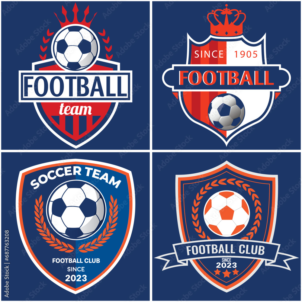Naklejka premium Set of soccer Logo or football club sign Badge. Football logo with shield background vector design