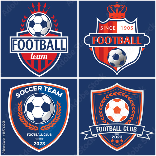 Set of soccer Logo or football club sign Badge. Football logo with shield background vector design photo