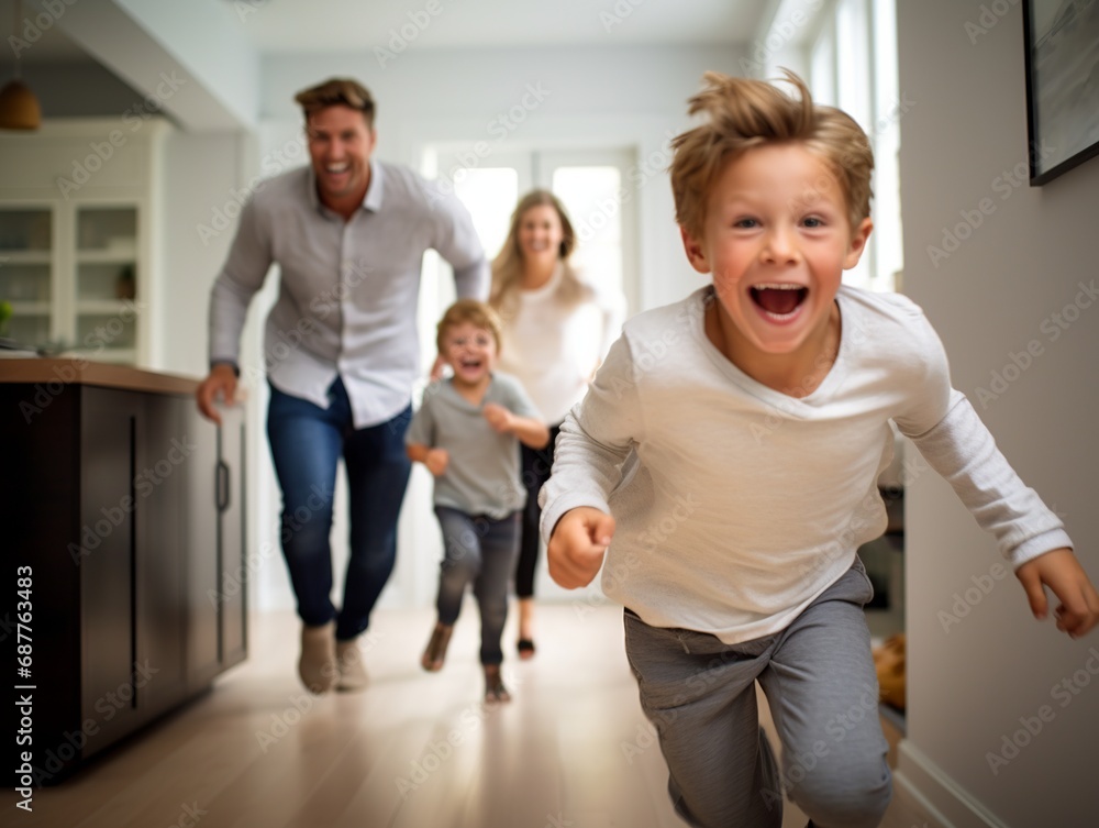 Fototapeta premium Joyful Family Playtime in Sunlit Home