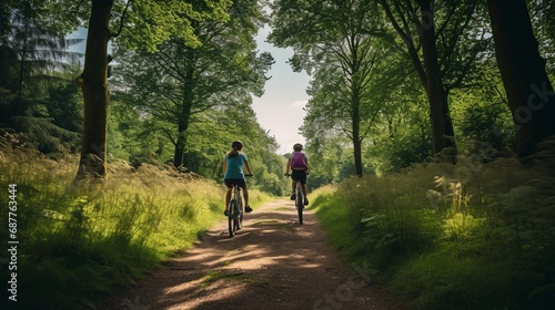 Family Bike Ride Along Lush Green Path