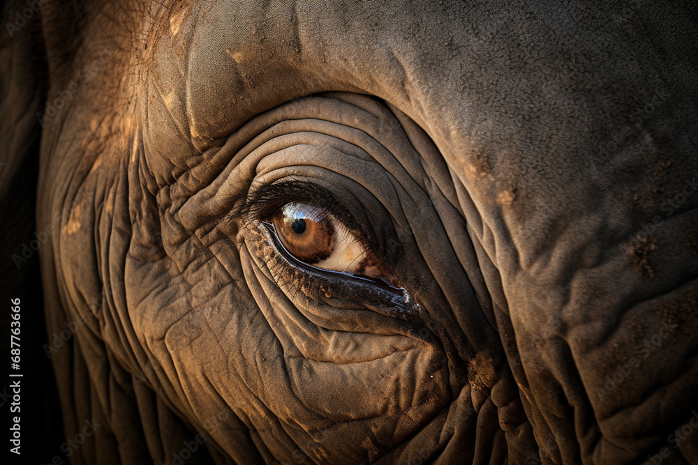 Mesmerizing close-up of elephant's eyes, front and center, making for compelling banner image. Direct gaze creates strong emotional connection, while copy space. Generative AI. Mesmerizing close-up of elephant's eyes, front and center, making for compelling banner image. Direct gaze creates strong emotional connection, while copy space. Generative AI.