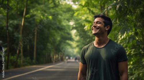 Joyful Man Embracing Tropical Nature