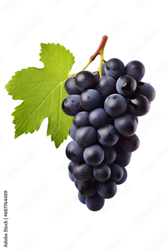 Fototapeta premium Grapes bunch with leaf isolated on transparent