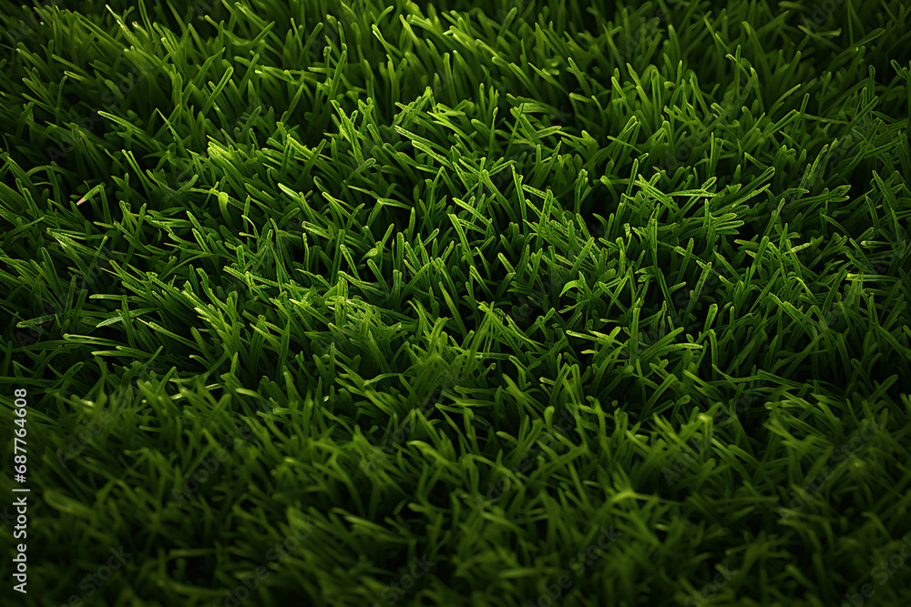 The close up landscape detail of lush green grass meadow or artificial grass in a football field texture surface, background and wallpaper. Generative AI. The close up landscape detail of lush green grass meadow or artificial grass in a football field texture surface, background and wallpaper. Generative AI.