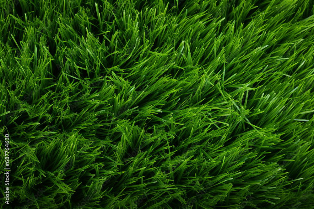 The close up landscape detail of lush green grass meadow or artificial grass in a football field texture surface, background and wallpaper. Generative AI. The close up landscape detail of lush green grass meadow or artificial grass in a football field texture surface, background and wallpaper. Generative AI.