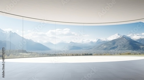 Empty room with panoramic view of mountains in the background © ttonaorh