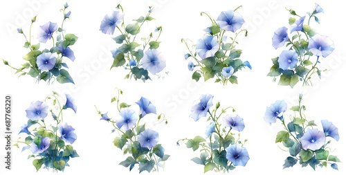 morning glory flower watercolor illustration clipart. Generative AI photo