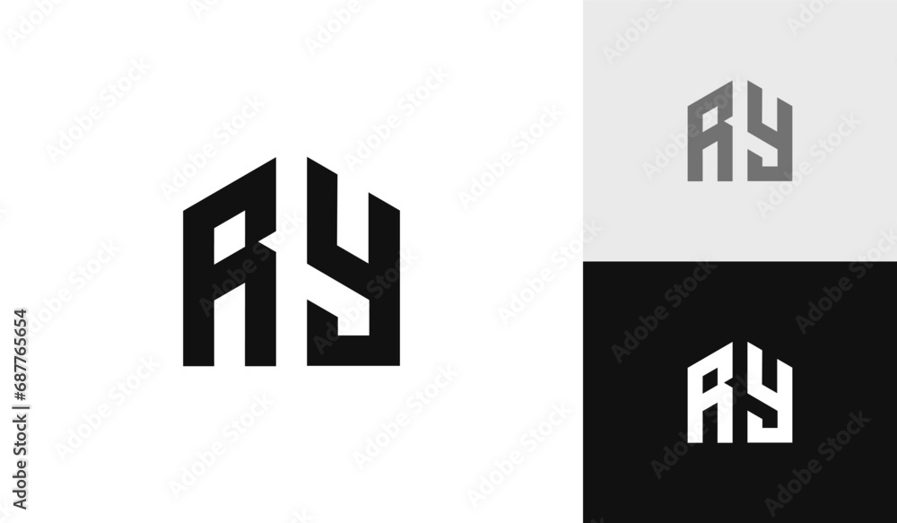 Letter RY initial with house shape logo design - obrazy, fototapety, plakaty 