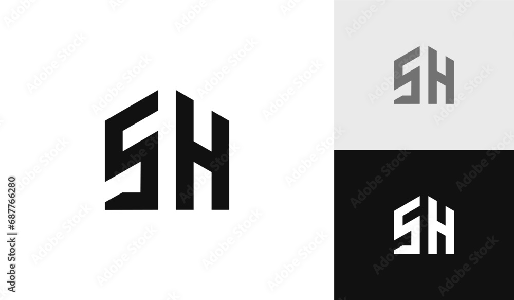 Letter SH initial with house shape logo design Letter SH initial with house shape logo design