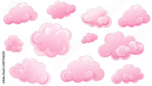 Pink Cloud Clipart Collection Set on Transparent Background photo