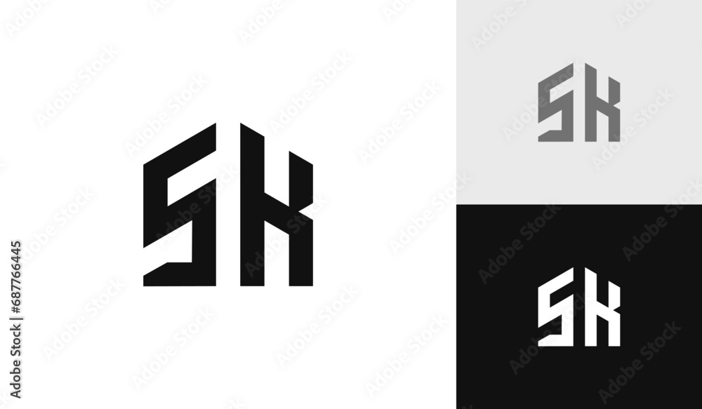 Letter SK initial with house shape logo design Letter SK initial with house shape logo design