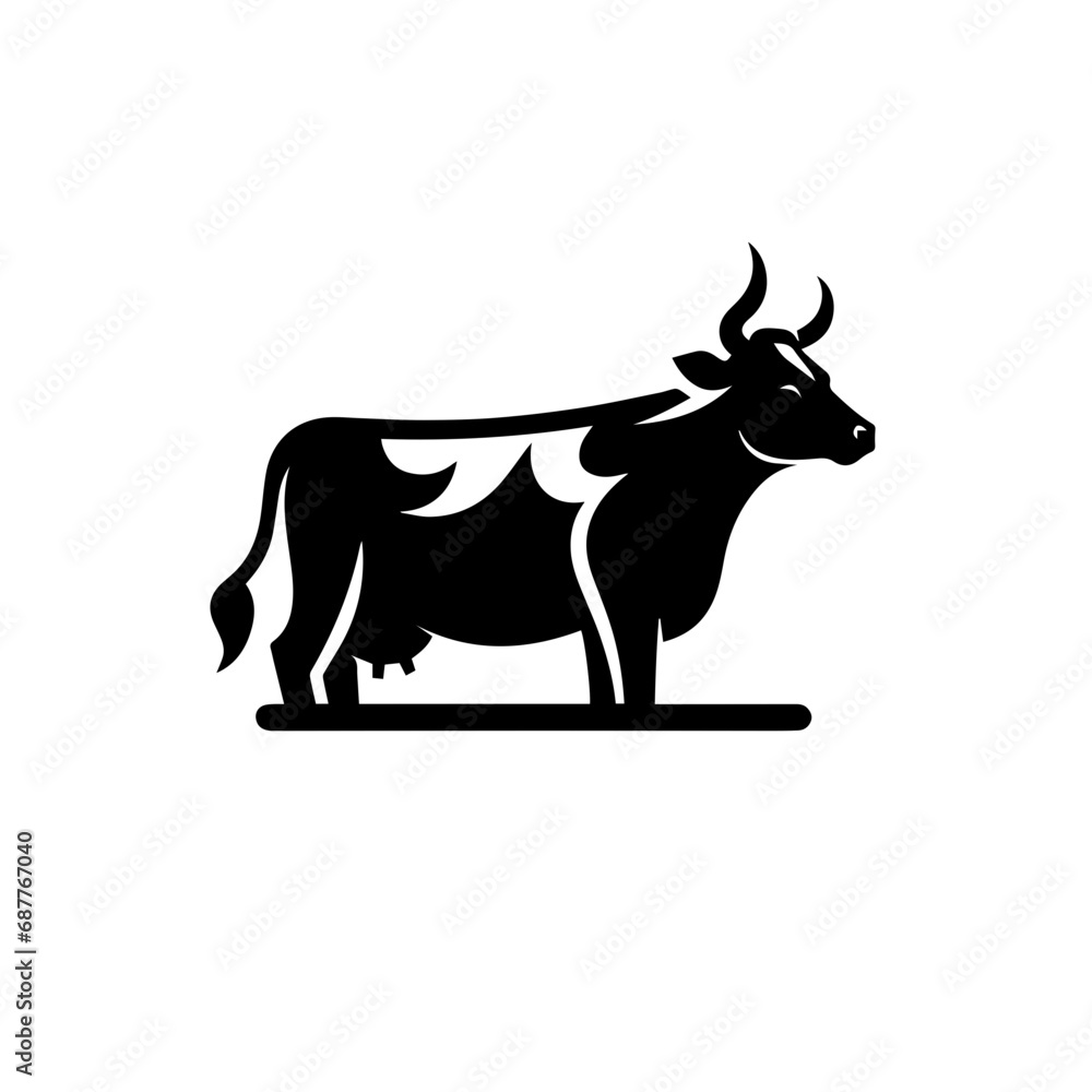 Cow Logo Monochrome Design Style - obrazy, fototapety, plakaty 